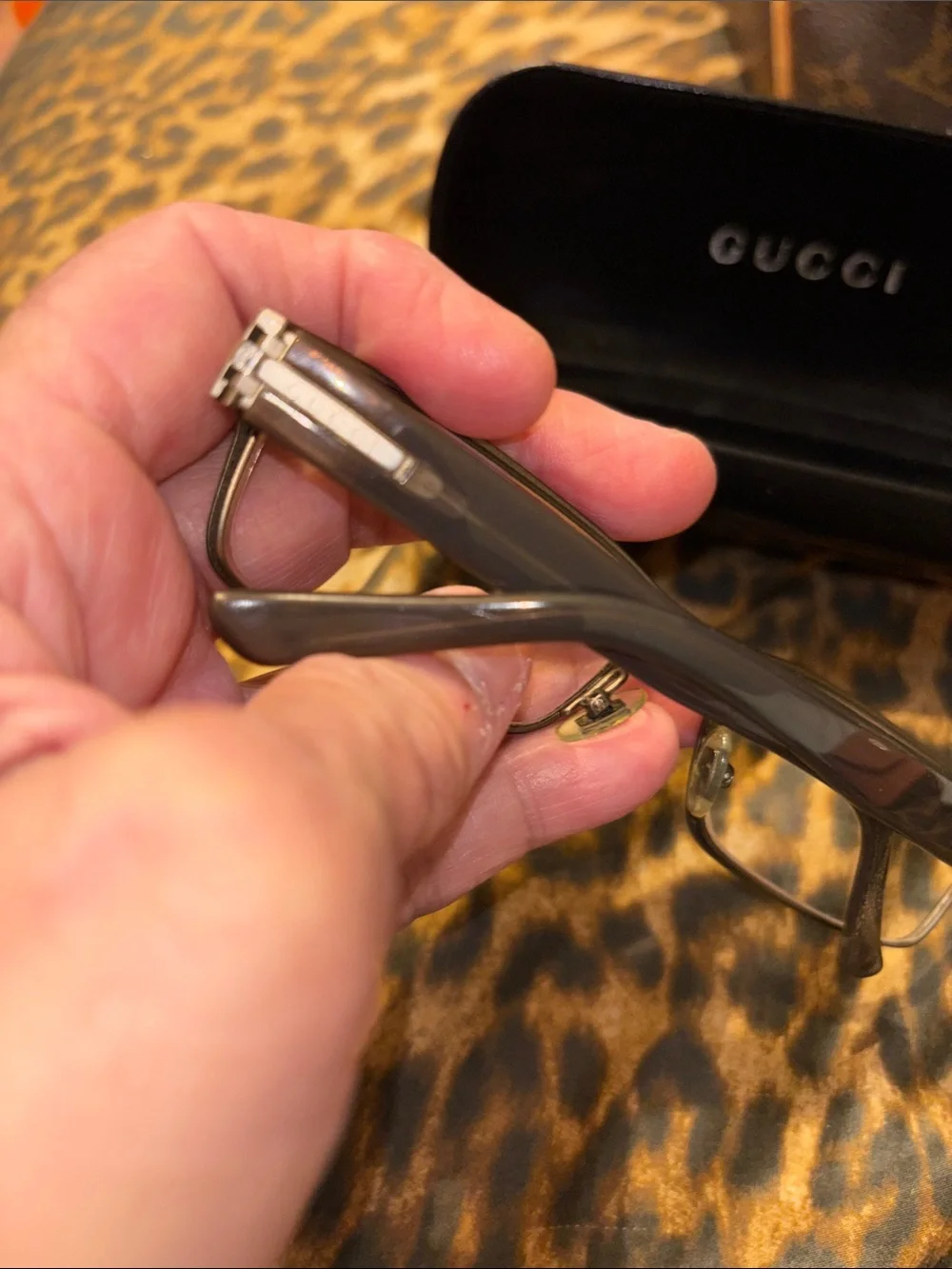 Gucci Rectangular Eyeglass Frames in Gunmetal and Black